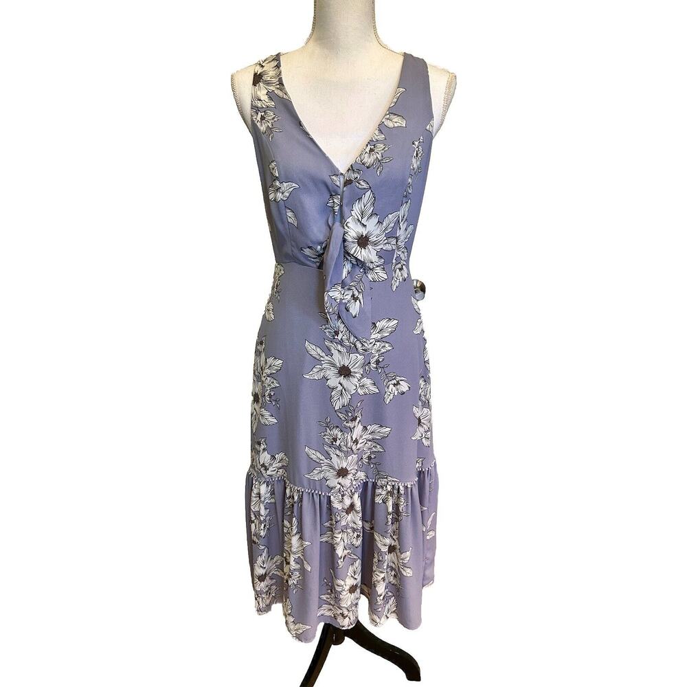 Gianni Bini Small Periwinkle‎ Floral Ruffle Hem Tie Front Dress Sleeveless